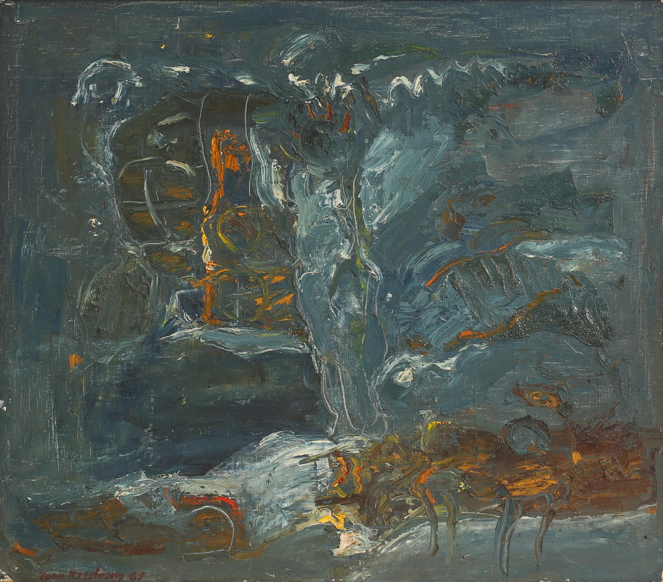 TOM KRESTESEN. Oil on panel, “Night vision”, signed and dated -65.