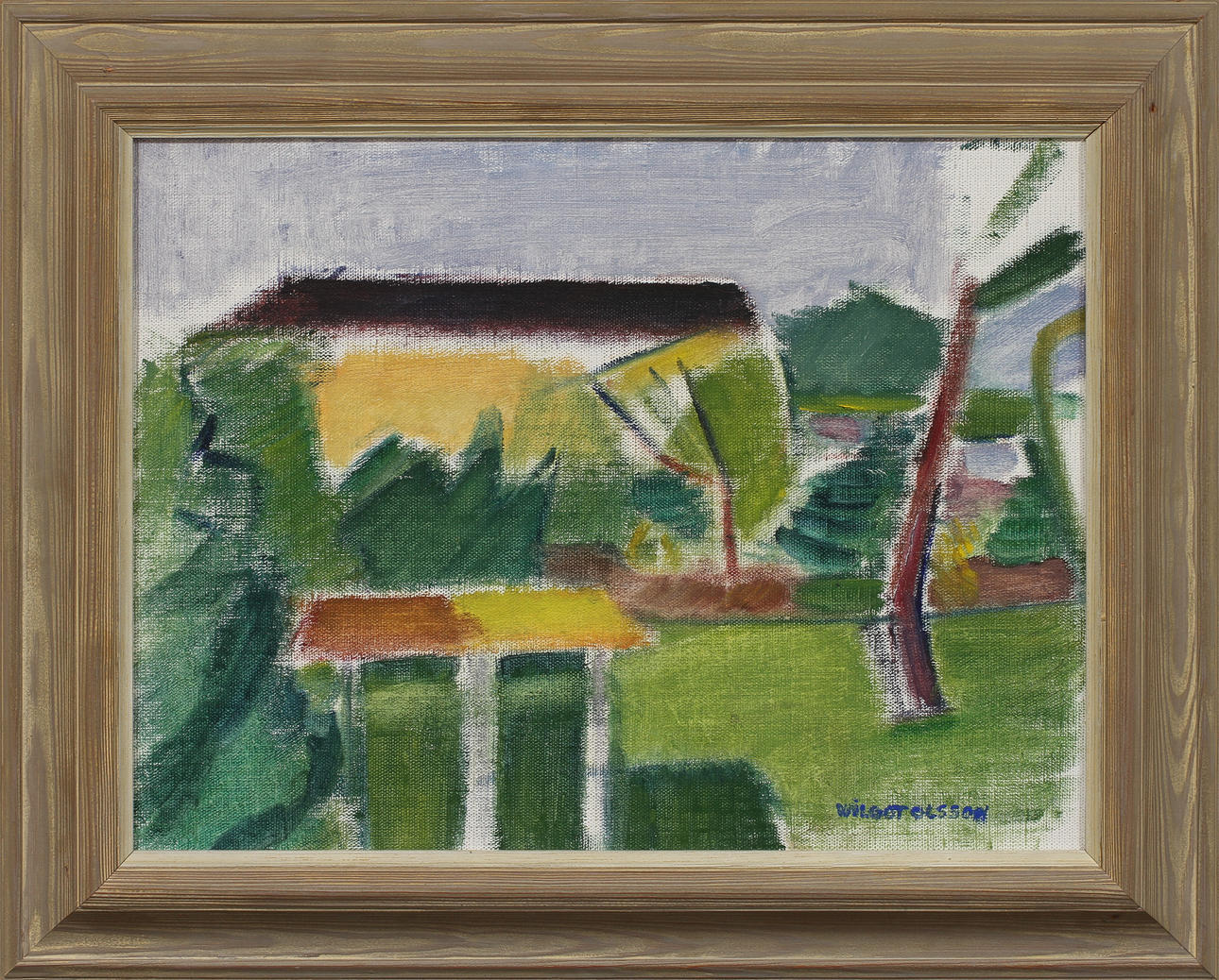 WILGOT OLSSON. Landskap med hus, olja på duk, signerad.