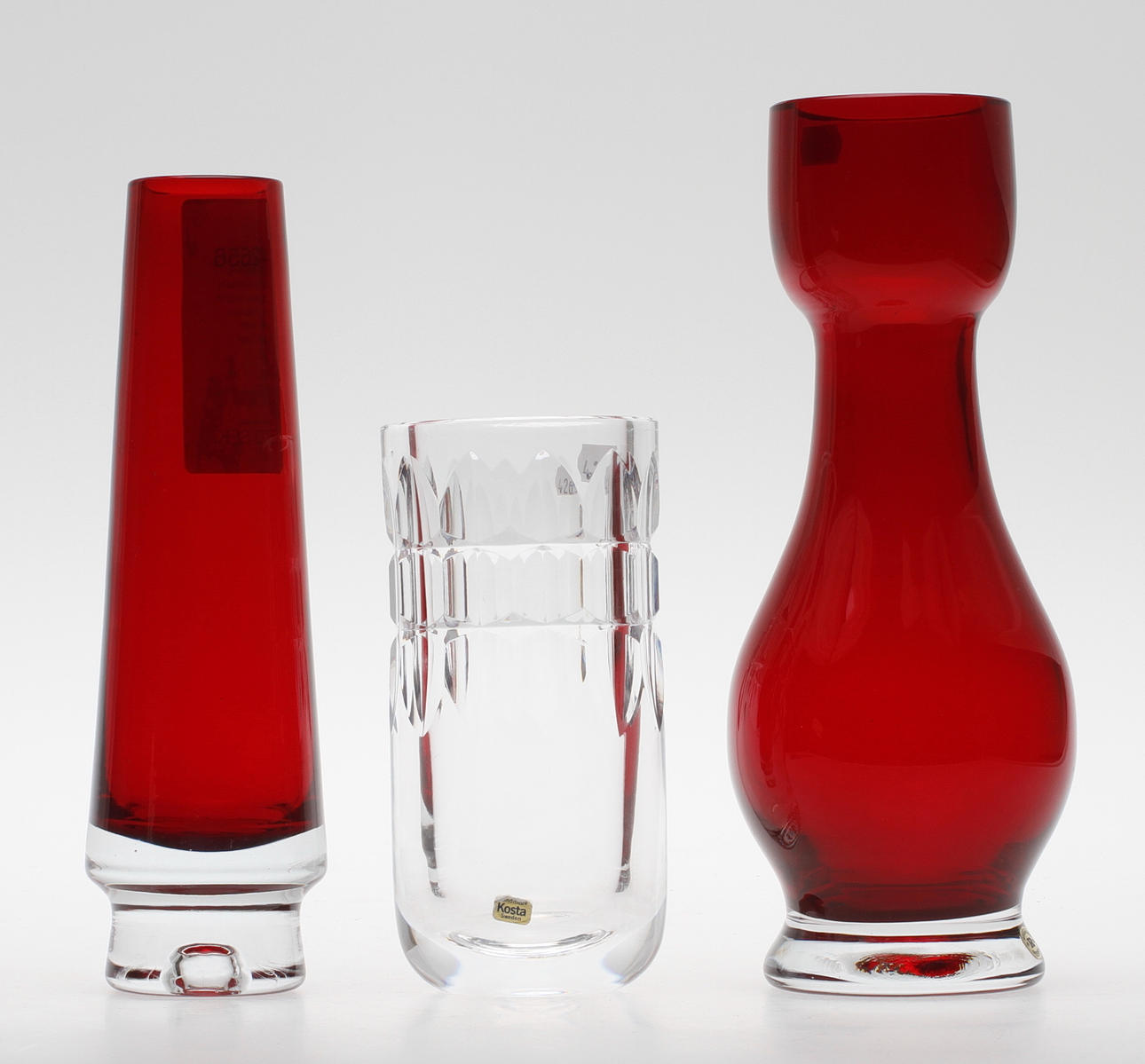 GLASFÖREMÅL, 3 delar, VASER, 2 st, Reijmyre, VAS, Wärff, Kosta, sign.