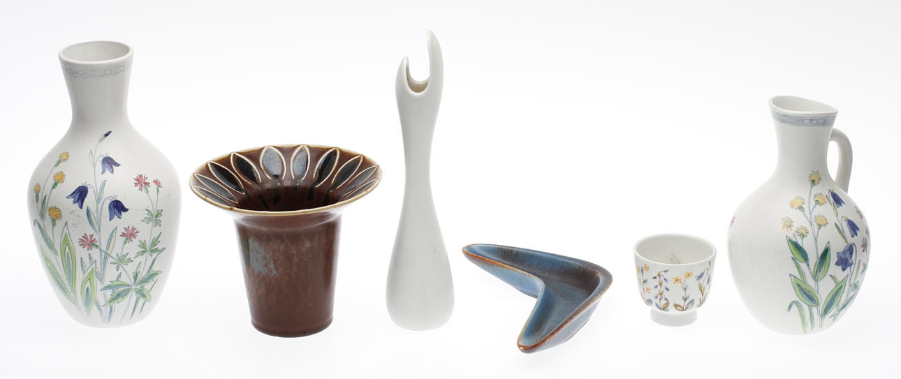 KERAMIKFÖREMÅL, 7 delar, sten- och flintgods, bl.a. Gunnar Nylund, Rörstand.