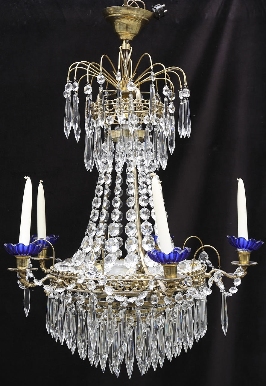 LJUSKRONA, empire-stil, 1900-tal, höjd exklusive kedja ca. 60 cm.