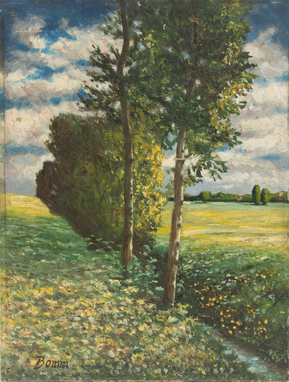 UNBEKANNT KUNSTLER. Sommar landskap. Signerad Bomm.