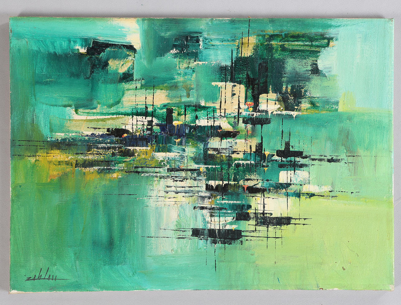 EFTER ZELJKO LAH (FÖDD 1948) ”ABSTRAKT STADSBILD I GRÖNT”.