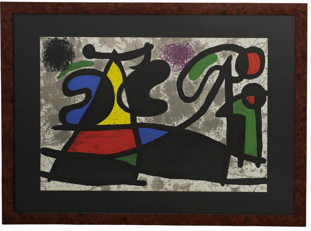 JOAN MIRÓ. After, Lithographic print from the folder Derriere Le Miroir, polychrome figure composition in walnut frame,, no 186, 1970.