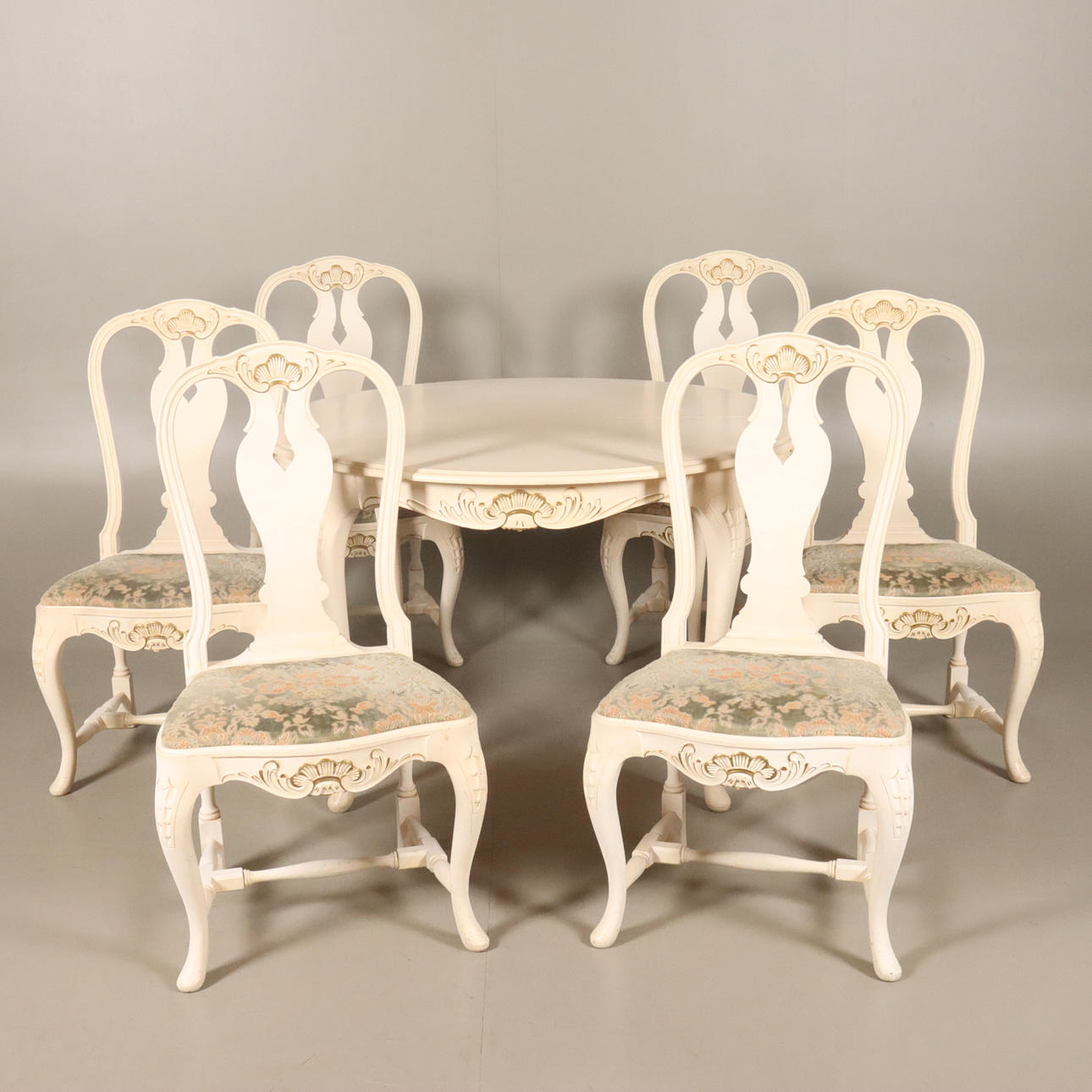 MESA DE COMEDOR con 6 SILLAS, estilo Bondrococo.