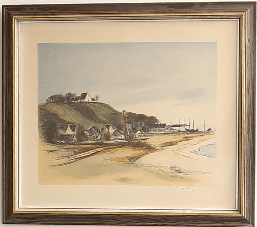 GUSTAV RUDBERG. Blandteknik, strandmotiv signerad.