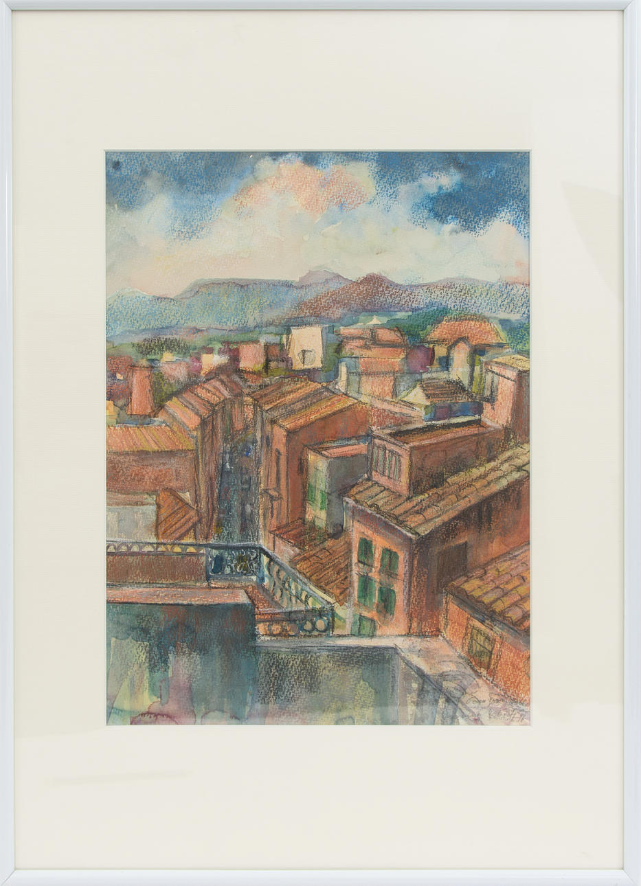 WERNER DIETZ. "City / tak", vattenfärg och kol, signerad.