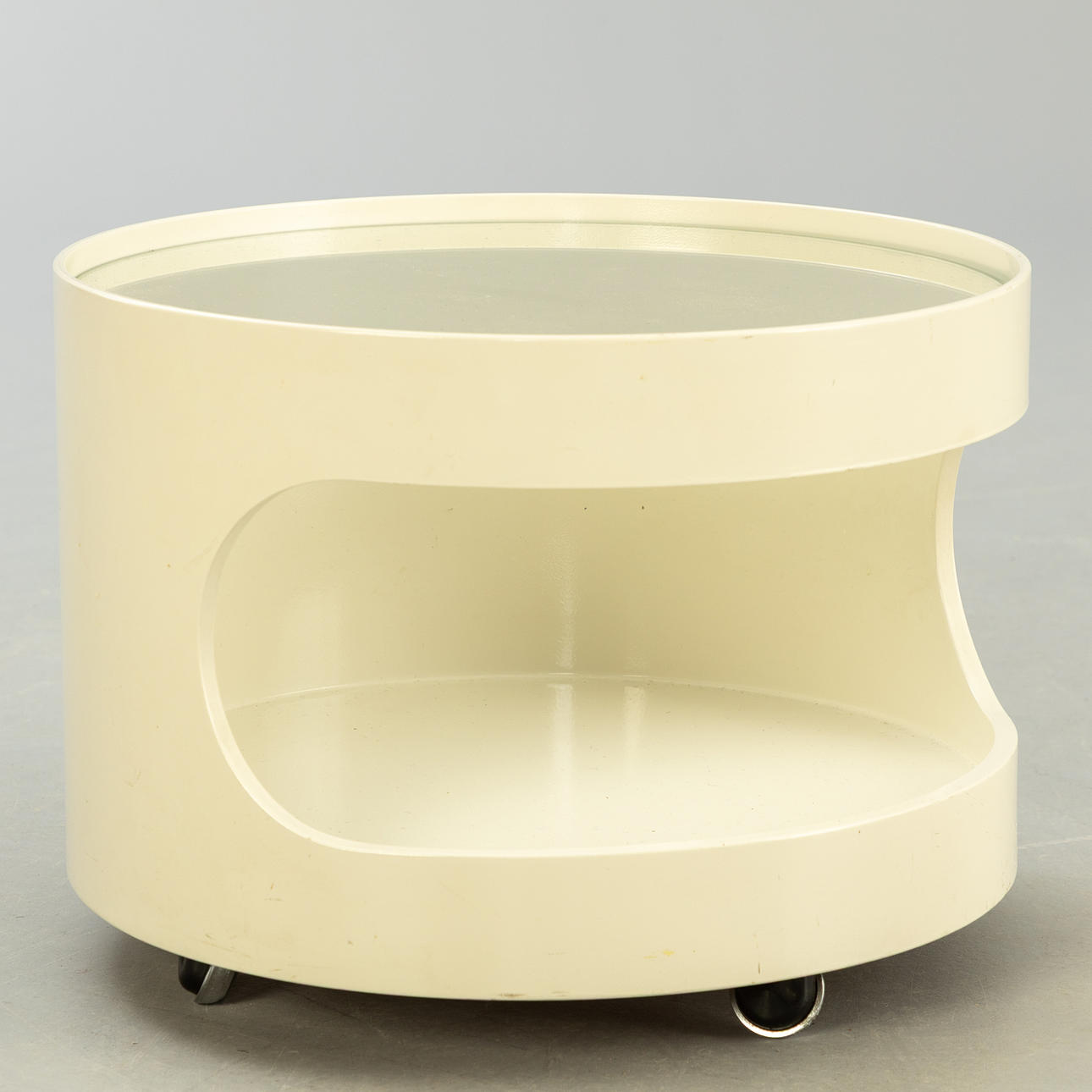 opal Side table on wheels/trolley in white, 1970s.