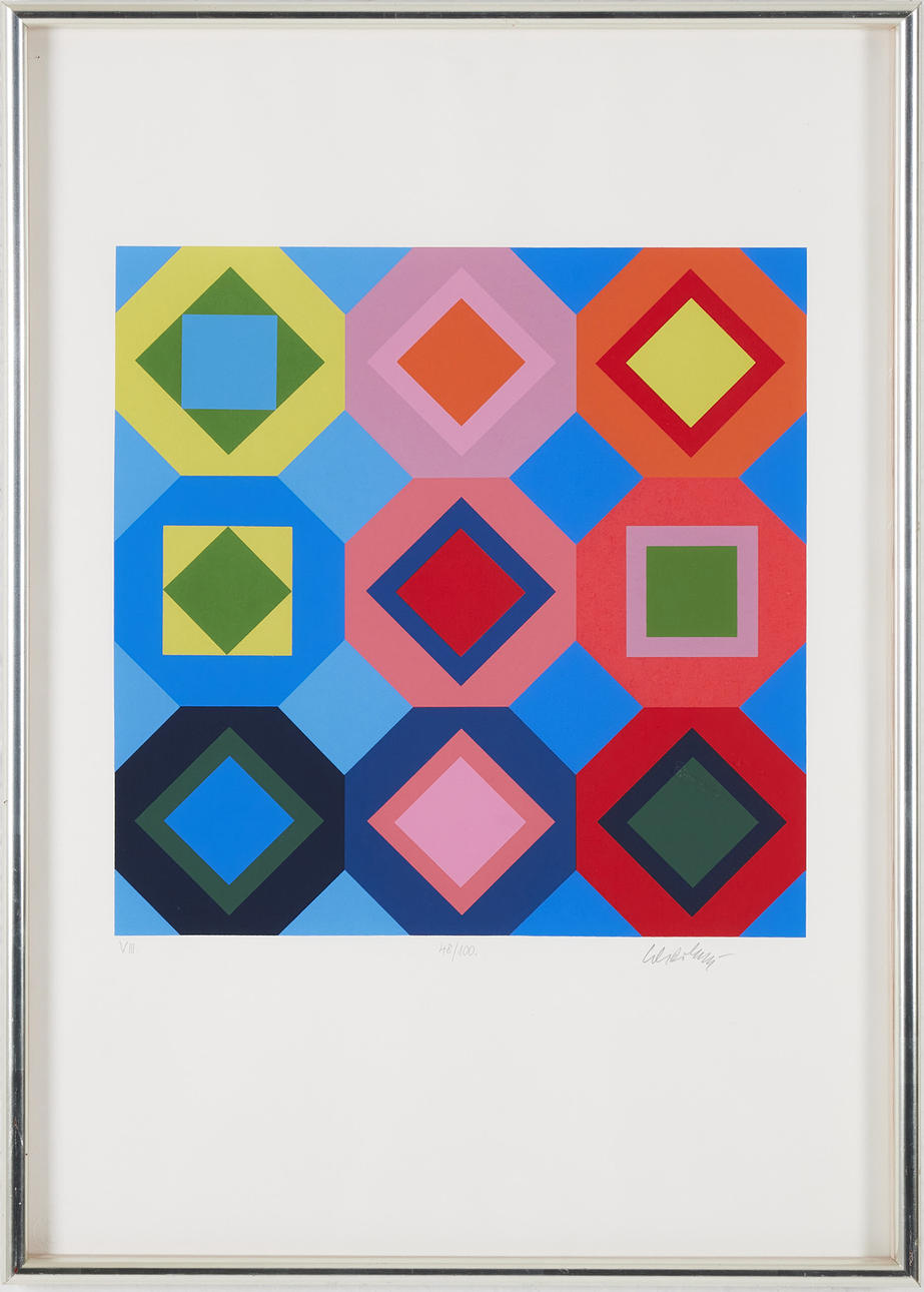 VICTOR VASARELY. Figure composition VIII, color lithograph.
