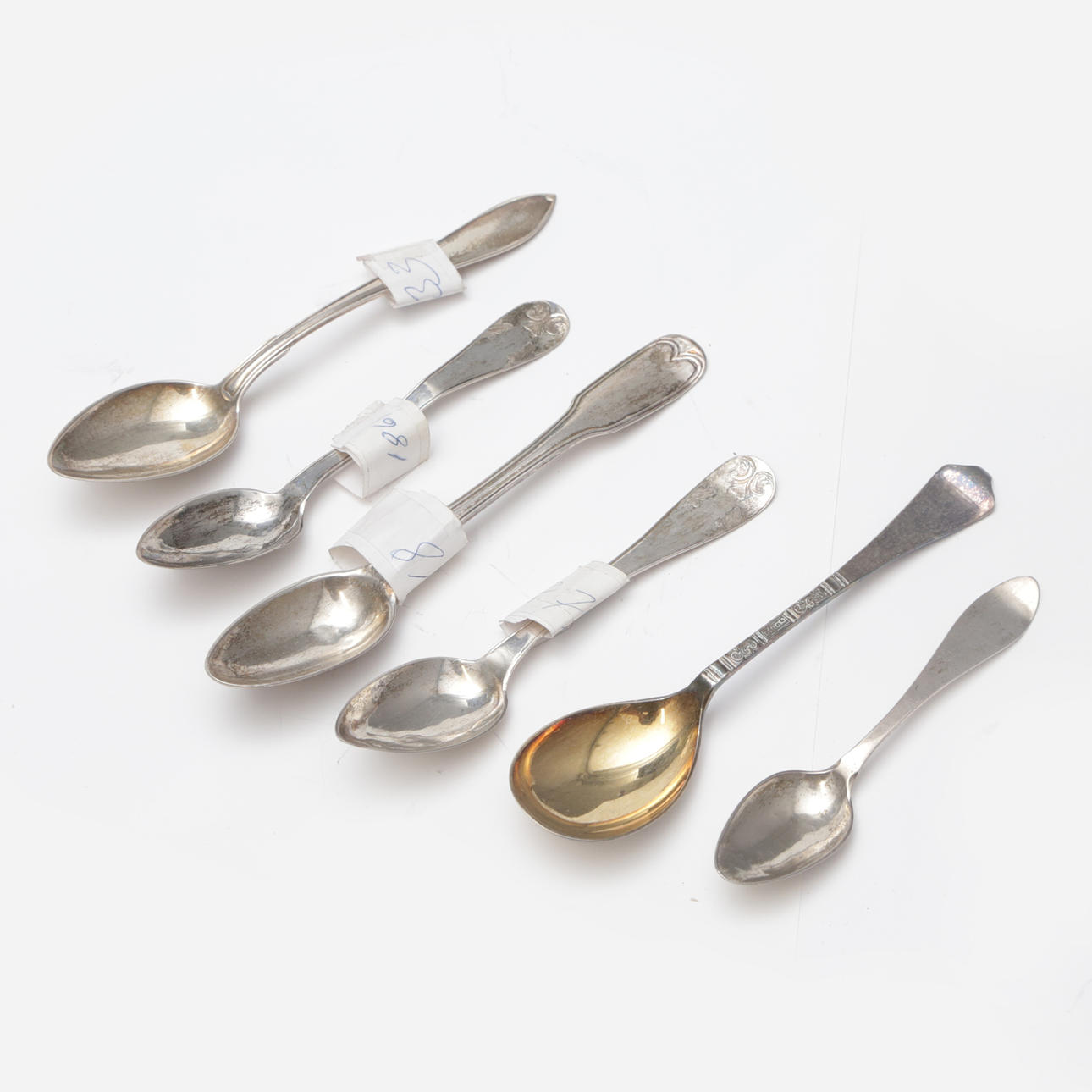 COLLECTION COFFEE SPOONS, 6 pcs, different varieties, antique.