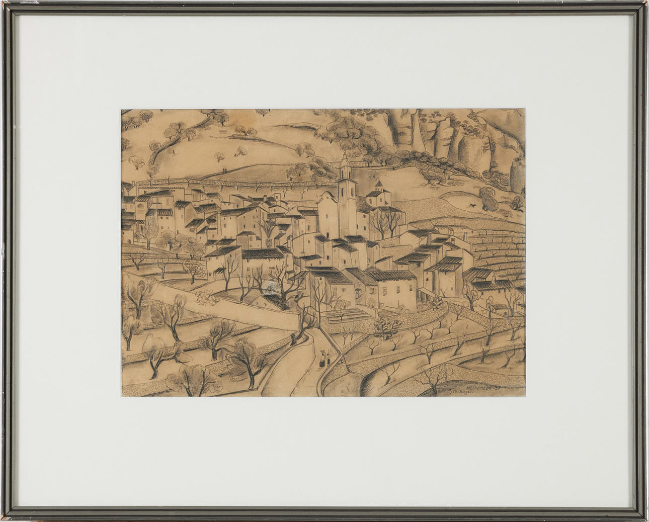 SIRI MEYER. Valdemossa, Mallorca, signed and dated -23 drawing.