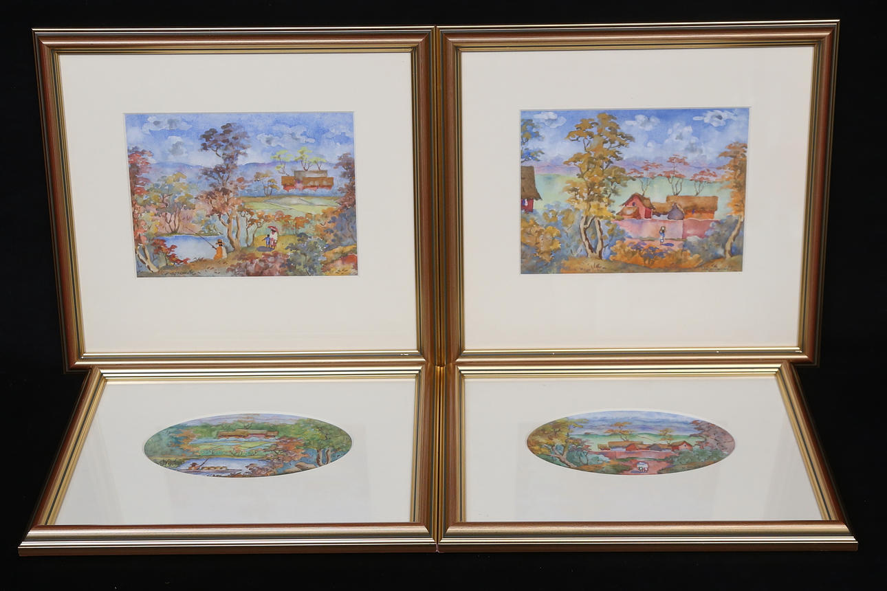 OIDENTIFIERAD KONSTNÄR. 4 st akvareller, signerade, Madagaskar.