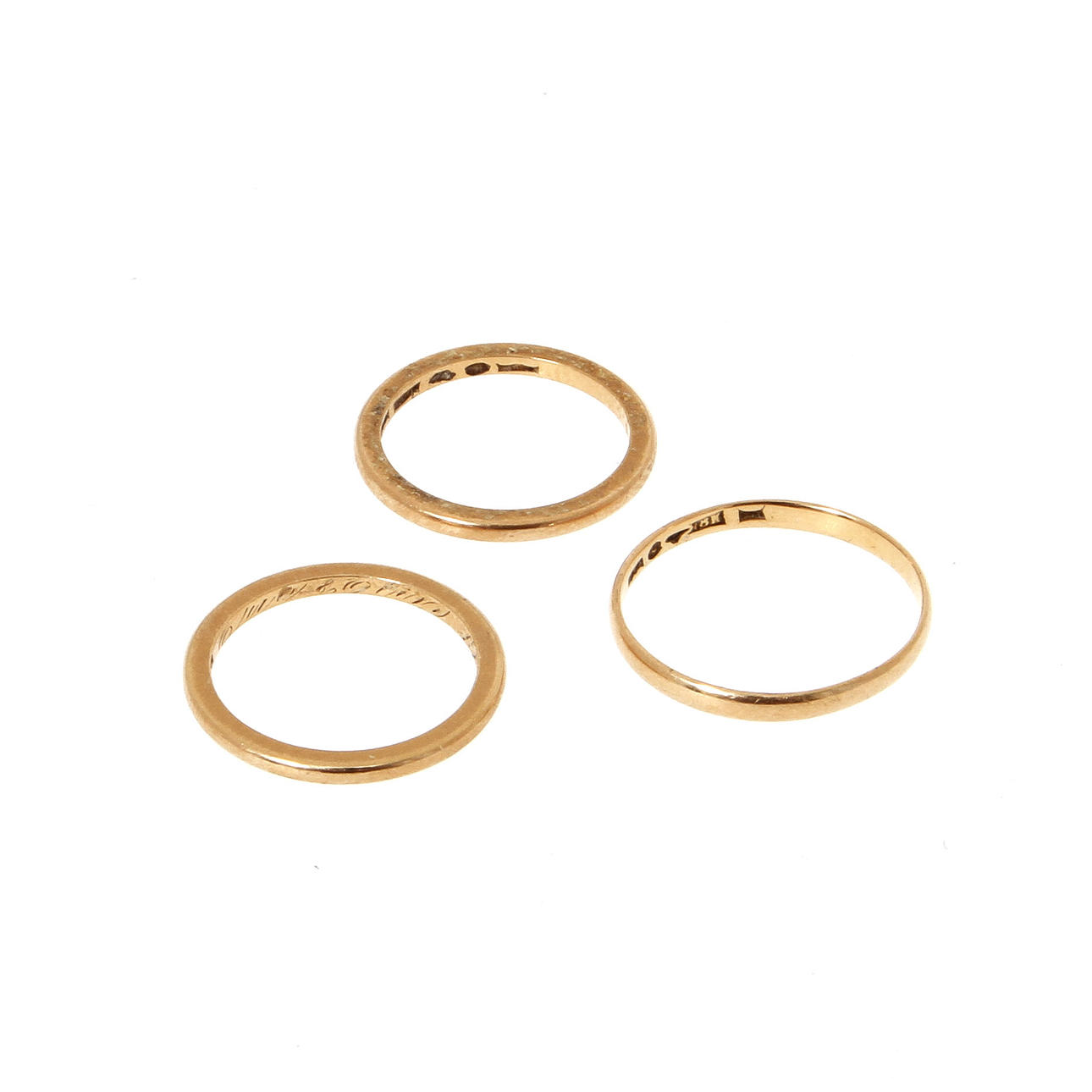 RINGAR, 3 st, 18k guld, vikt 6,6 gram.