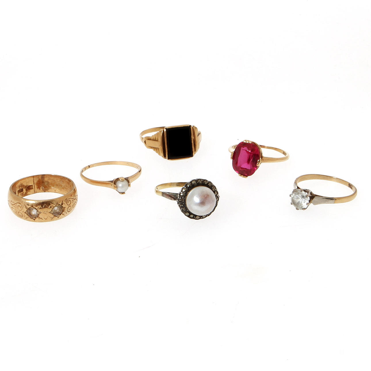 RINGAR, 6 st med stenar, bruttovikt 15,8 gram.