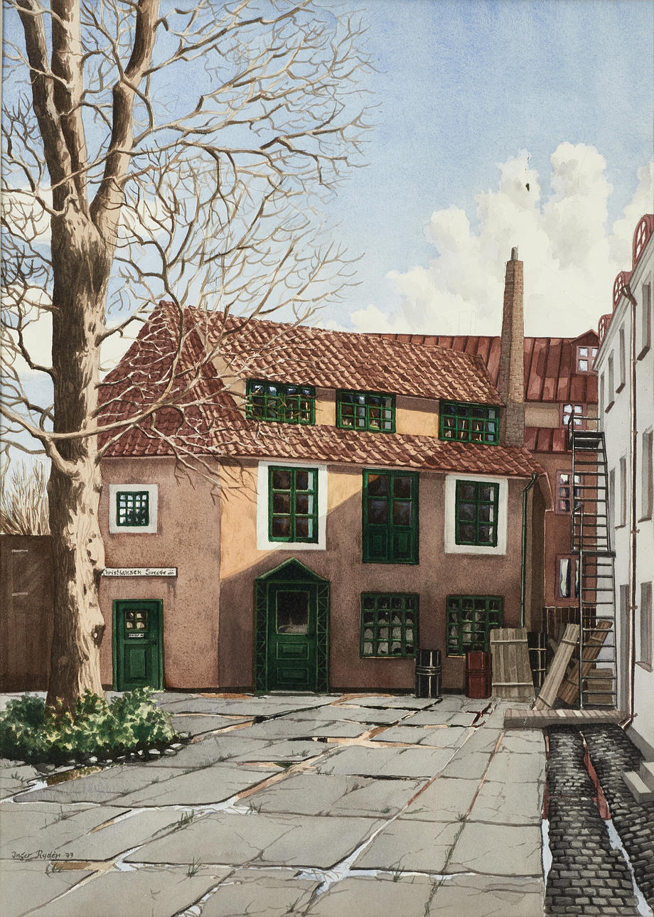 INGER RYDÉN (born 1944): Backyard, signed Inger Rydén -77, gouache.