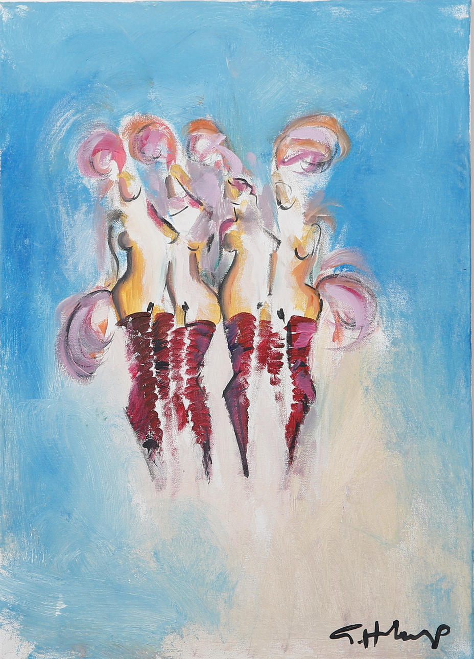 GÖRAN HAUSENKAMP. Akryl på duk, signerad G Hausenkamp. Fyra modeller i rosa.