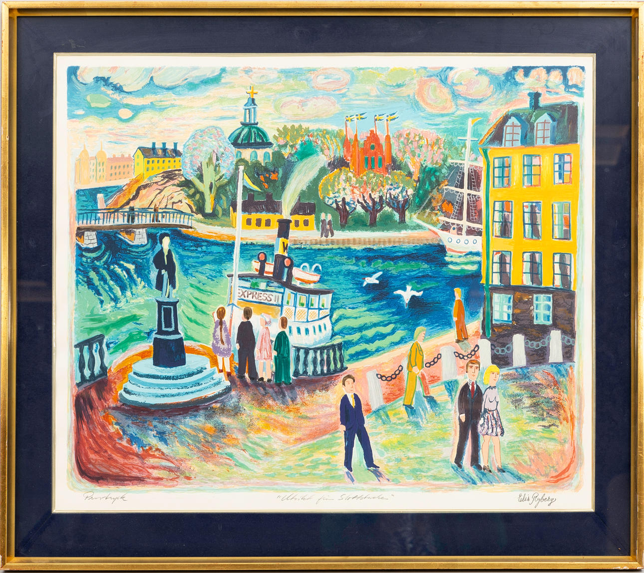 ELIS RYBERG. “View from the castle hill” color lithograph, signed ...