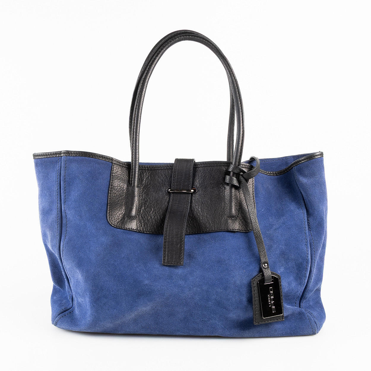 LUIGI SPAGO, ruskind og sort lædertaske.