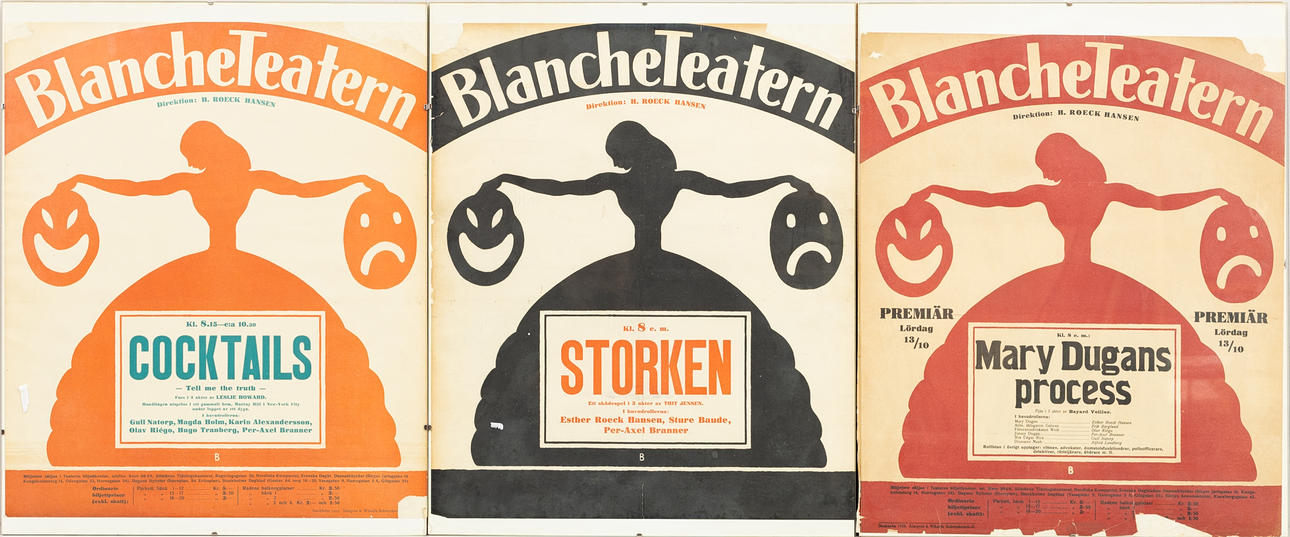 THEATERPLAKATE, 3 Stück, Blancheteatern.