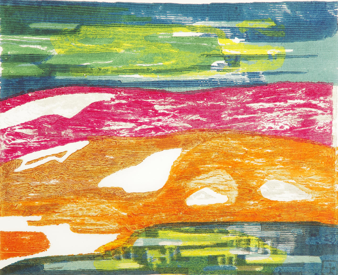 RUNE PETTERSSON. Landskapskomposition, färglitografi, signerad.