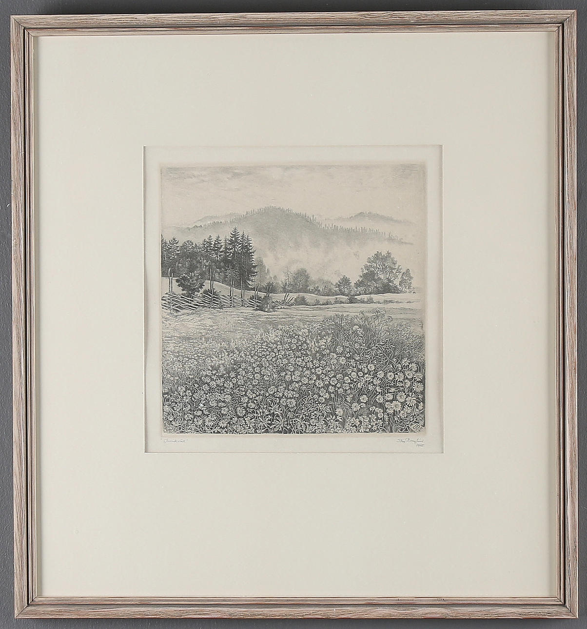 STIG BORGLIND. "Junikväll", etsning, signerad och daterad 1945.