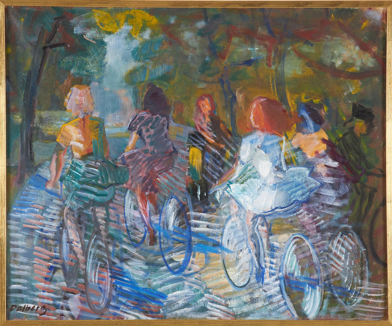 ÅKE DAHLBERG. Cyclists, oil on canvas, signed.