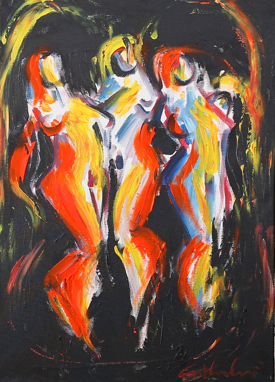 GÖRAN HAUSENKAMP. Akryl på duk, signerad G Hausenkamp. Dansar i neon.