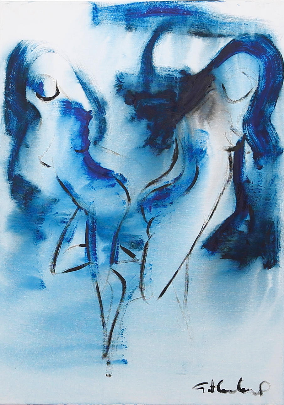 GÖRAN HAUSENKAMP. Akryl på duk, signerad G Hausenkamp. Två blå modeller.