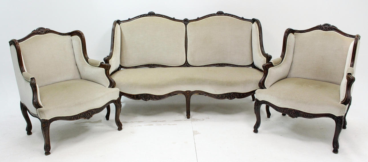 SALONGSGRUPP, Rokokostil, soffa och 2 fåtöljer, Tyskland, 1900-talets första hälft.