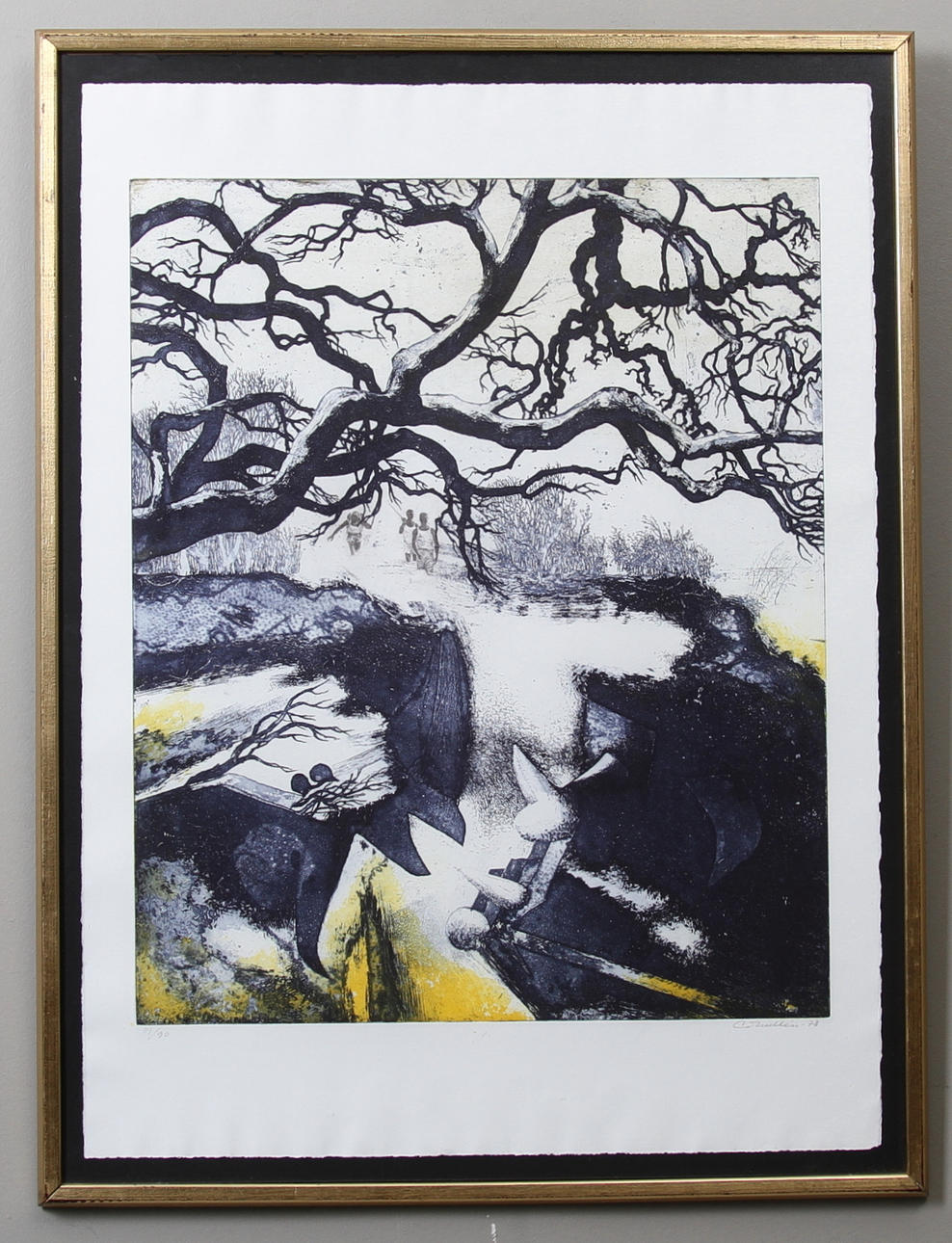 CARL OTTO HULTÉN. Motiv med b.la vadande män. Färglitografi, signerad och numrerad 81/90. Daterad -73.