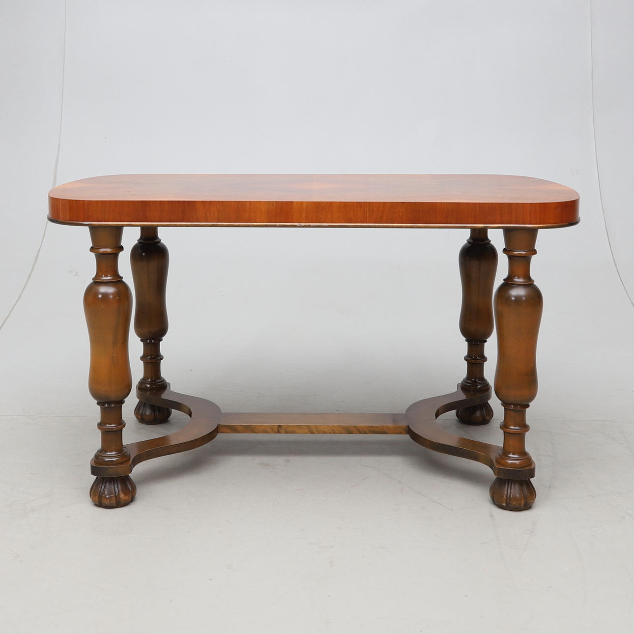 A table, walnut veneer/birch, Swedish Modern, dated 1948.