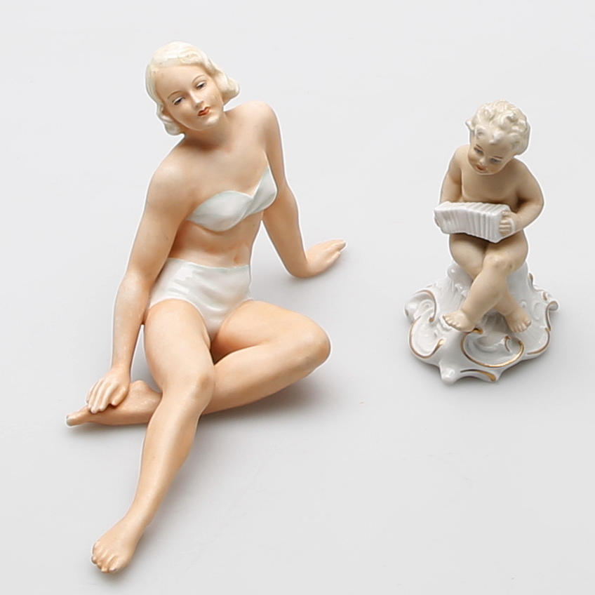 FIGURINER, 2 st, porslin Schaubach 1940-tal.