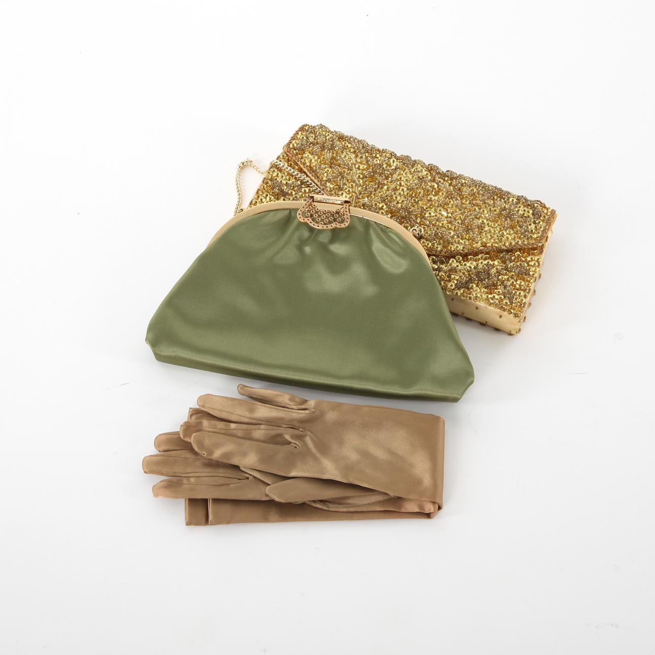 EVENING BAGS AND GLOVES, 1950s.