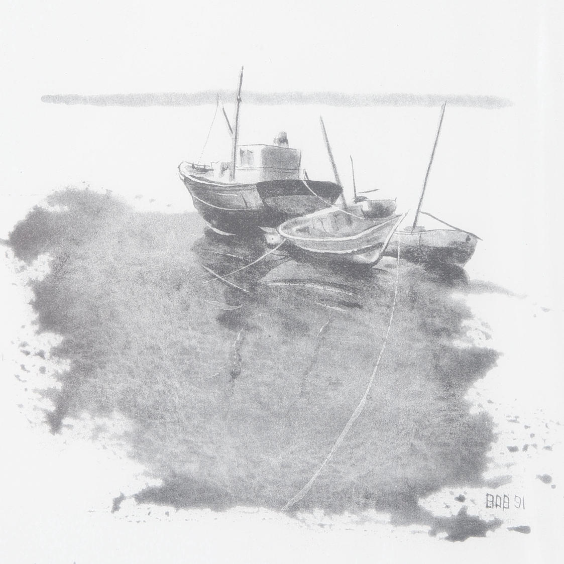 BOB MATSON. Litografi, fiskebåtsmotiv, signerad, -91, numrerad 47/300 ...