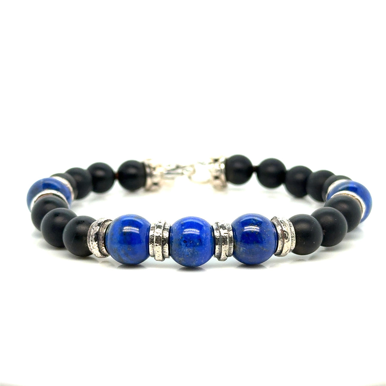 LAPIS & ONYX BRACELET with silver clasp.