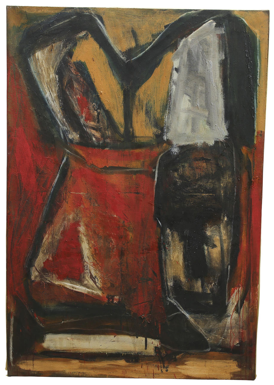 MARTIN BISSIÈRE. Oil on canvas, composition, "Vas an diable” signed verso.