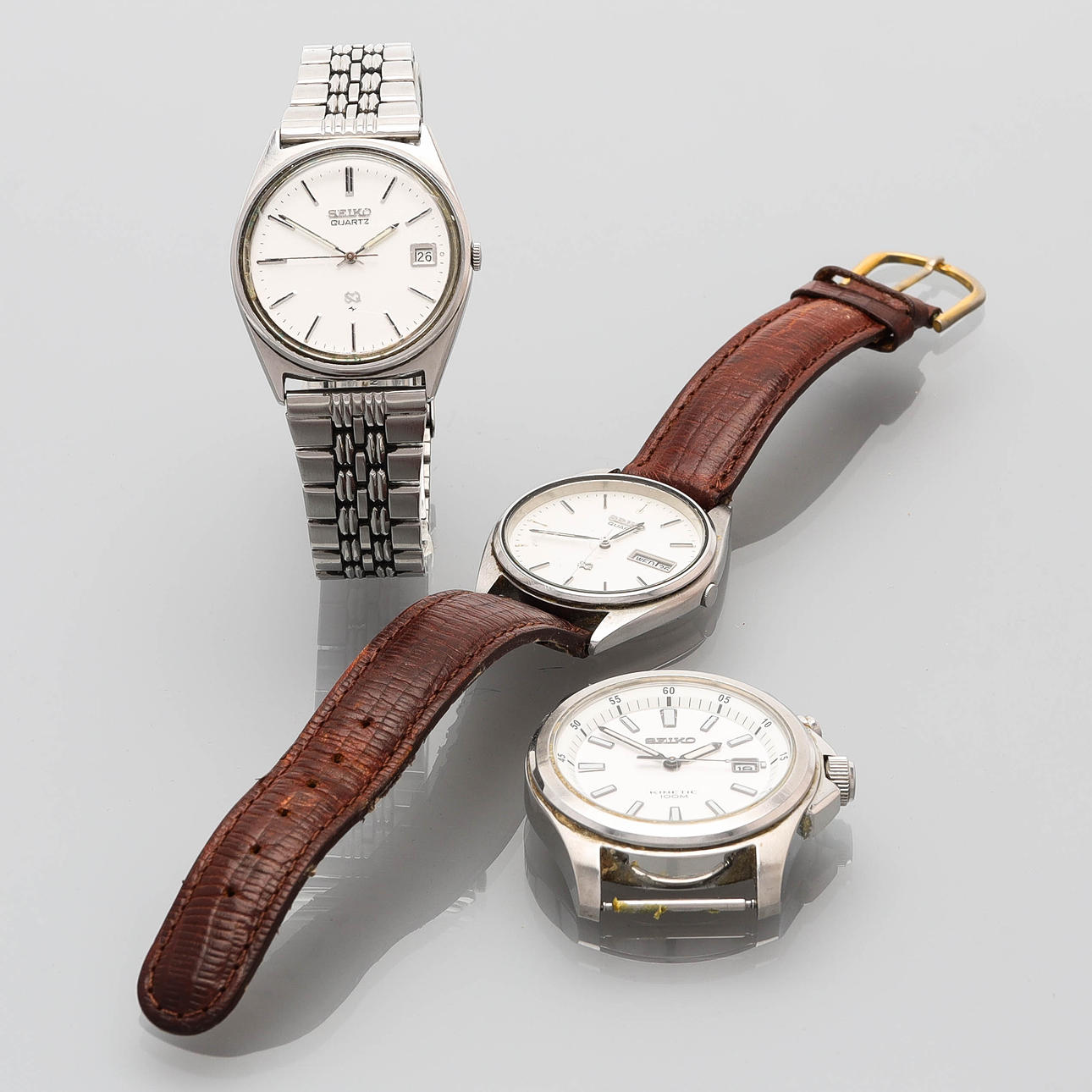 Ein Satz von 3 Uhren, Seiko, Stahl.