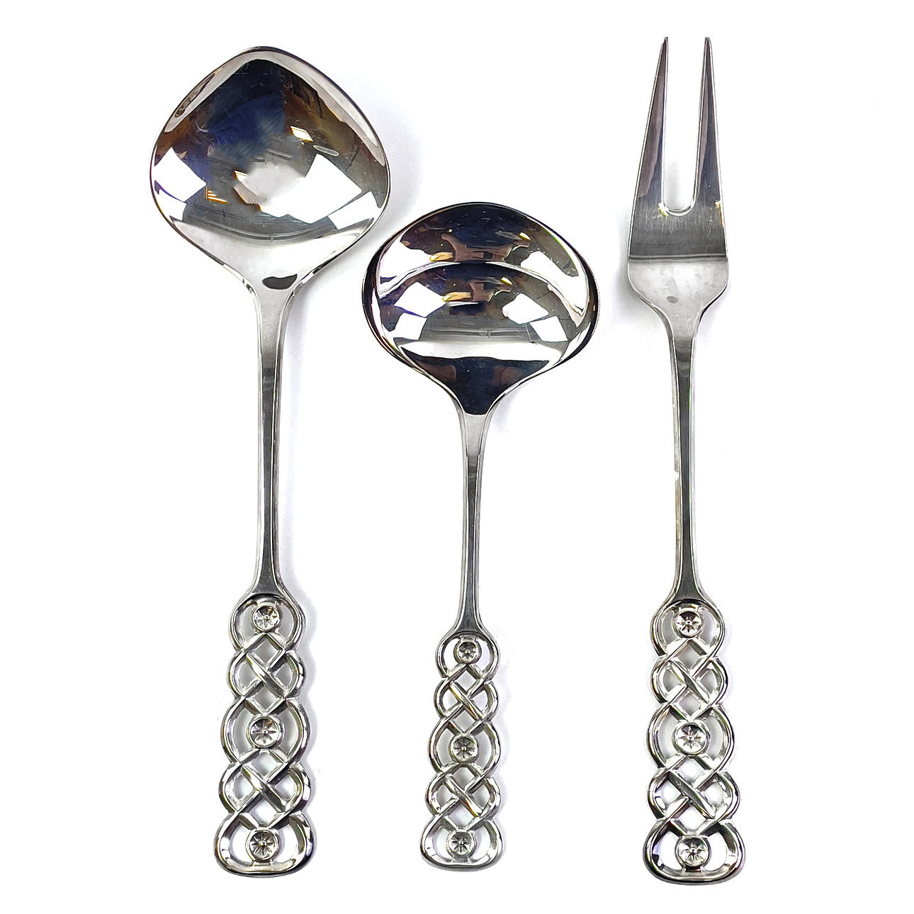 DAVID ANDERSEN, 3-delt serveringsbestik og suppeske, Ringebu sölv, Norge.