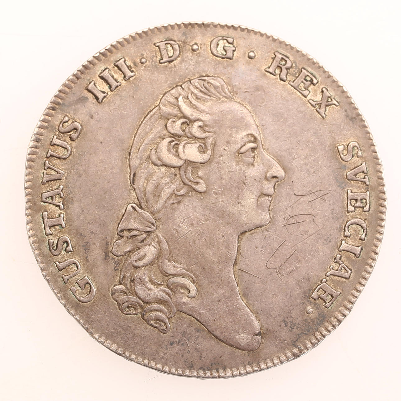 Eine Silbermünze, 1 Riksdaler/3 Daler, Gustav III 1777.