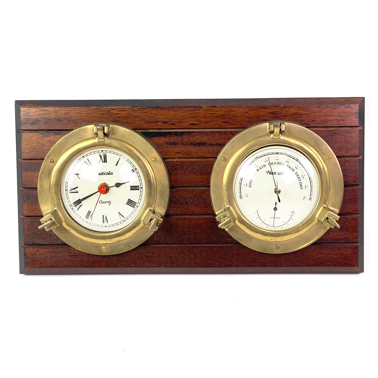 SKIBSUR & BAROMETER. Nauticalia, træ/metal, England.