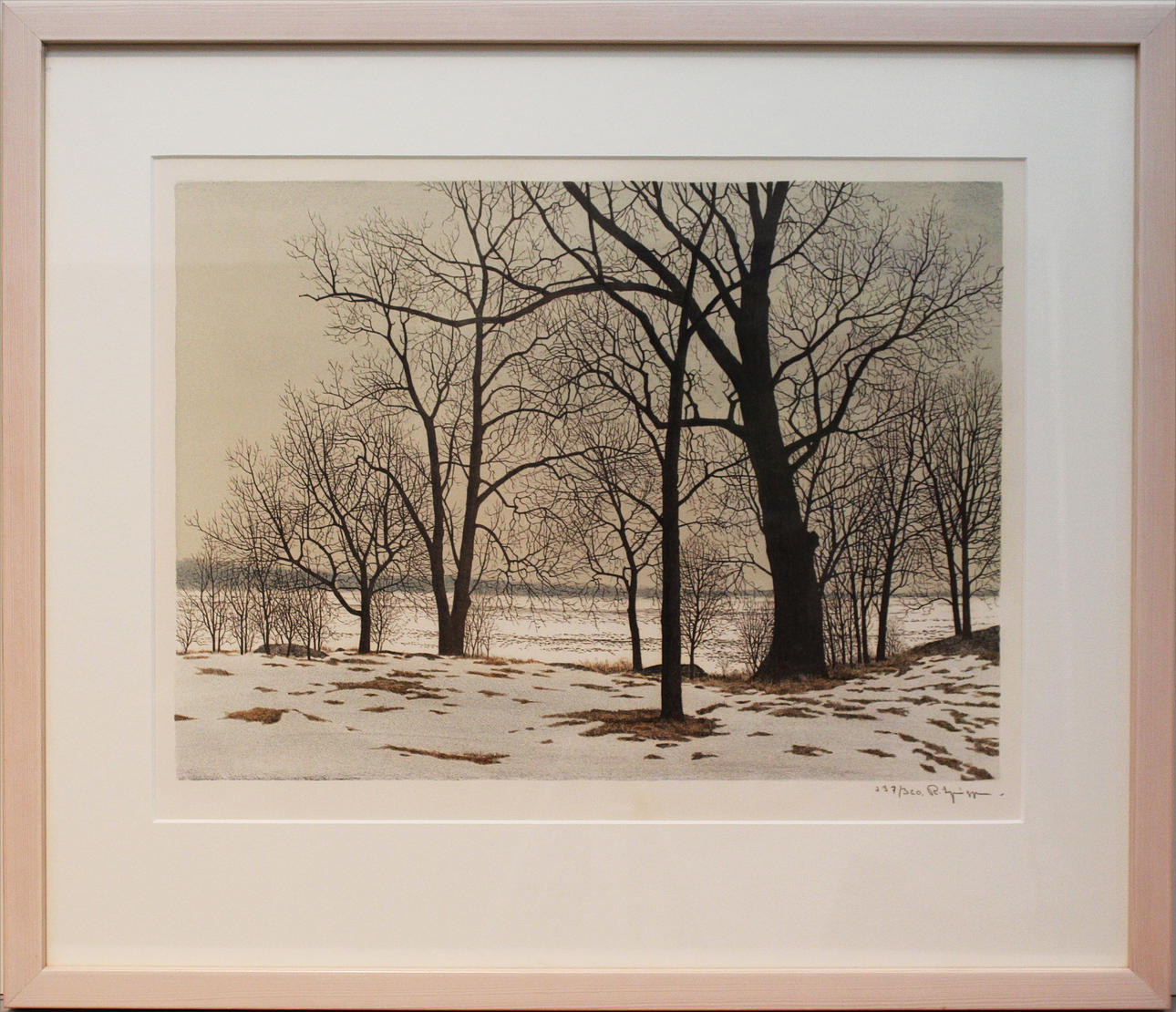REINHOLD LJUNGGREN. Vinterlandskap. Färglitografi. Signerad R Ljunggren. 237/360.