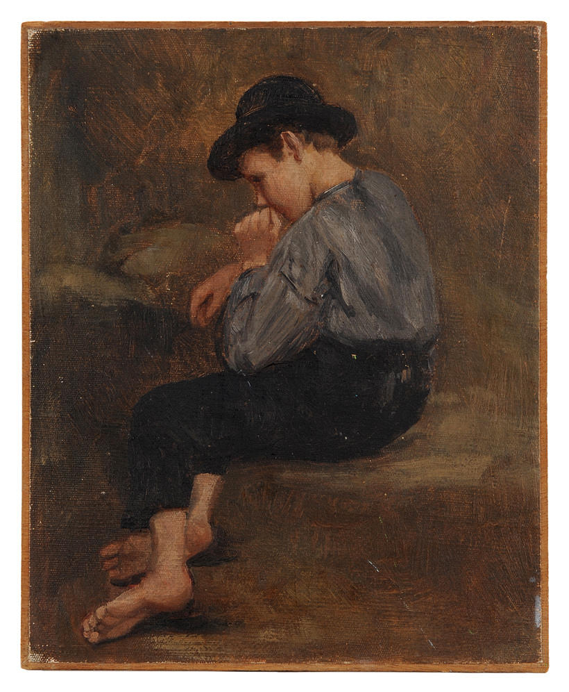 LUISE OESTERLEY. Tänkande gosse. Olja på duk monterad på pannå.