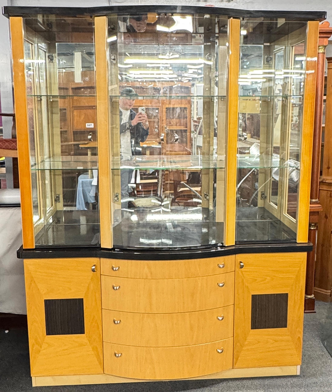 MIXED WOOD DISPLAY CABINET.