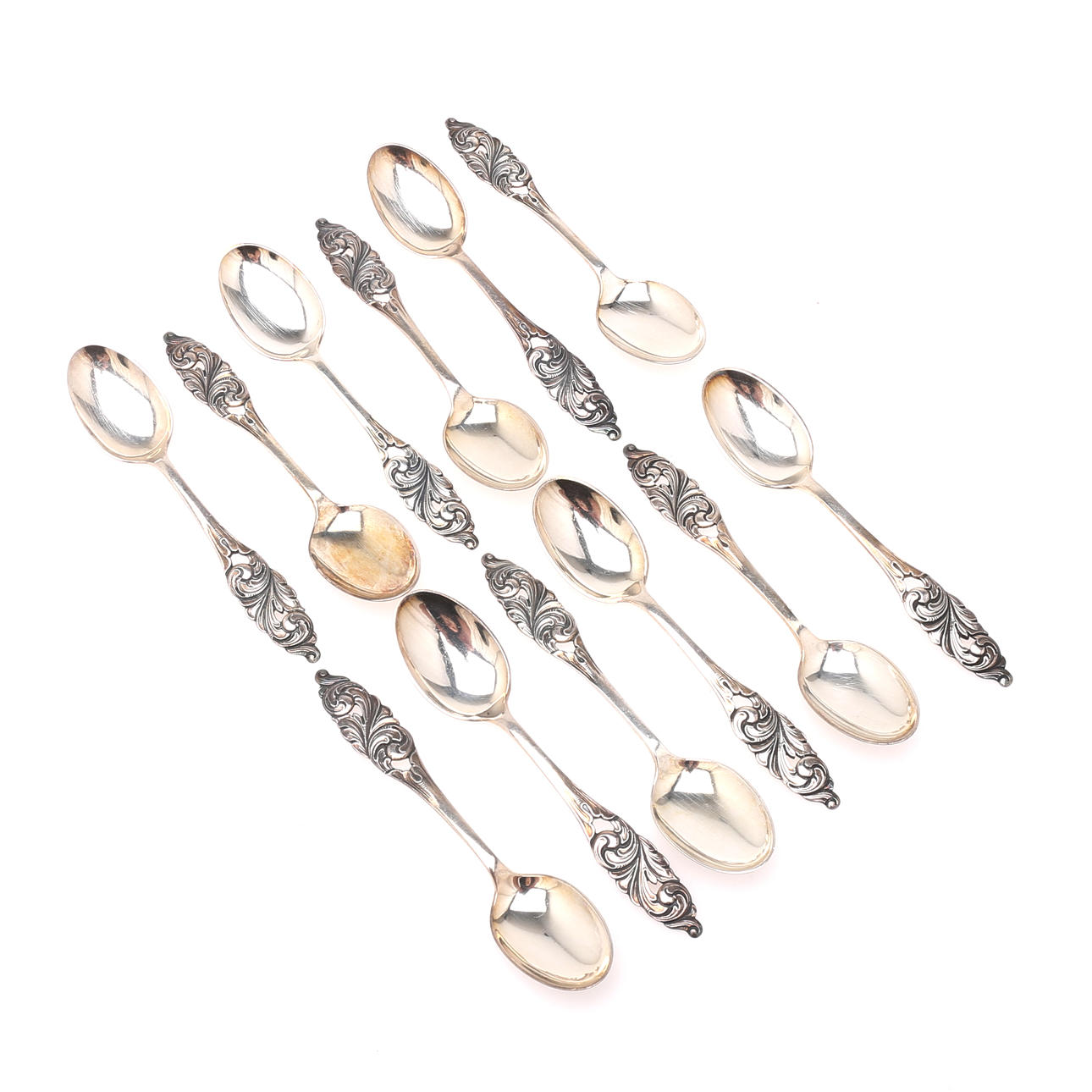 MOCCASKEDARS, 12 Stück, Silber 830, Norwegen, 102 Gramm.