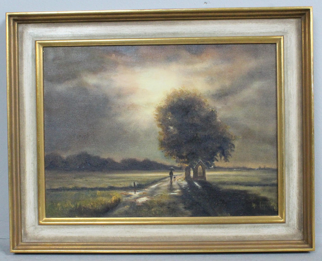 Unknown artist, oil on canvas, “The evening stroll”.