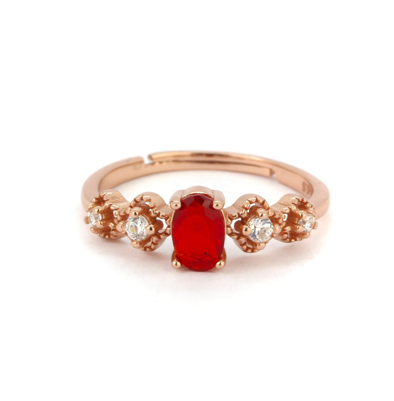 SØLV ROSA FORGYLDT STENSÆT RING.