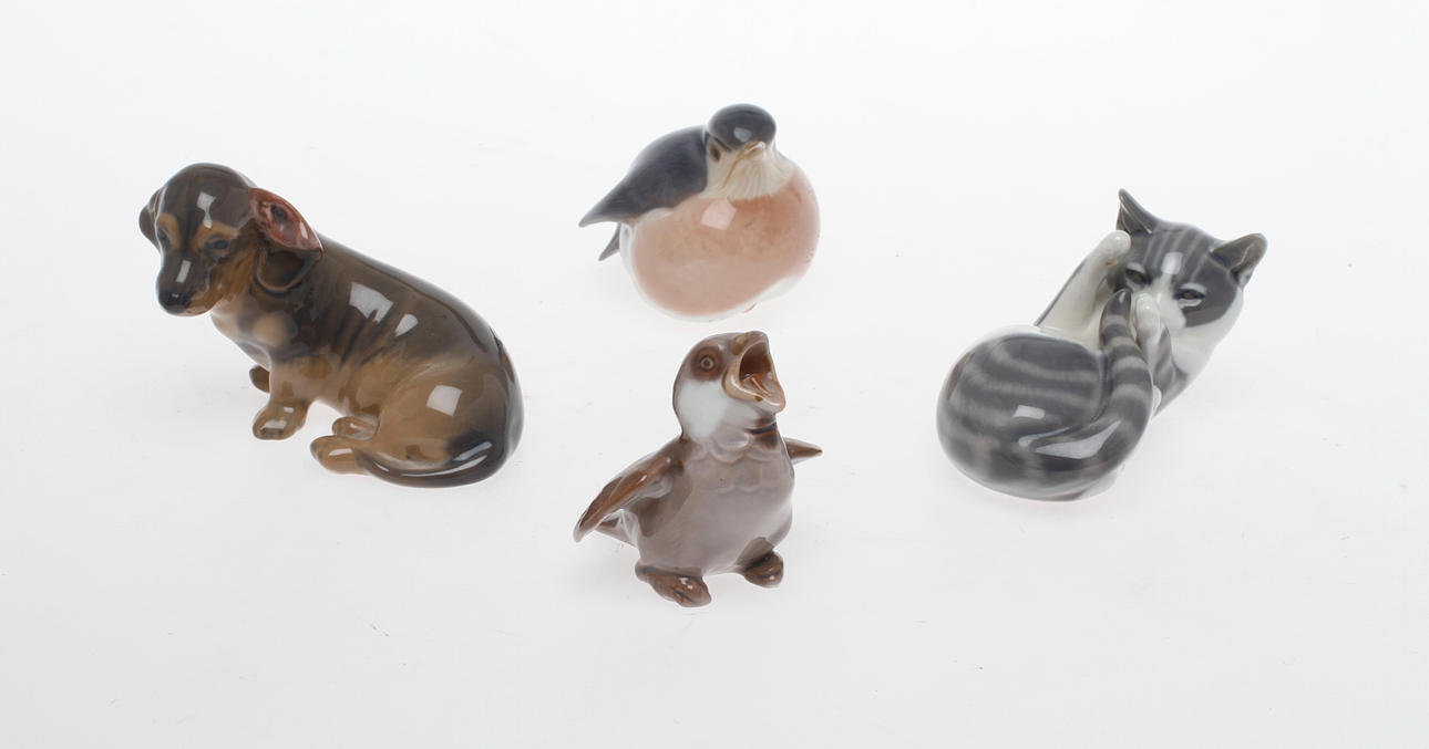 FIGURINER, 4 st, porslin, Royal Copenhagen och Bing Gröndal.