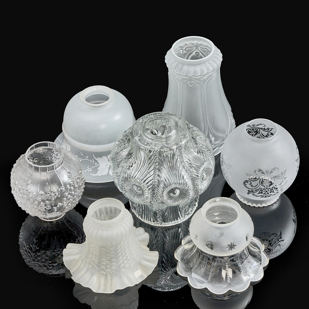 LAMP CUPS, 7 piezas, vidrio.