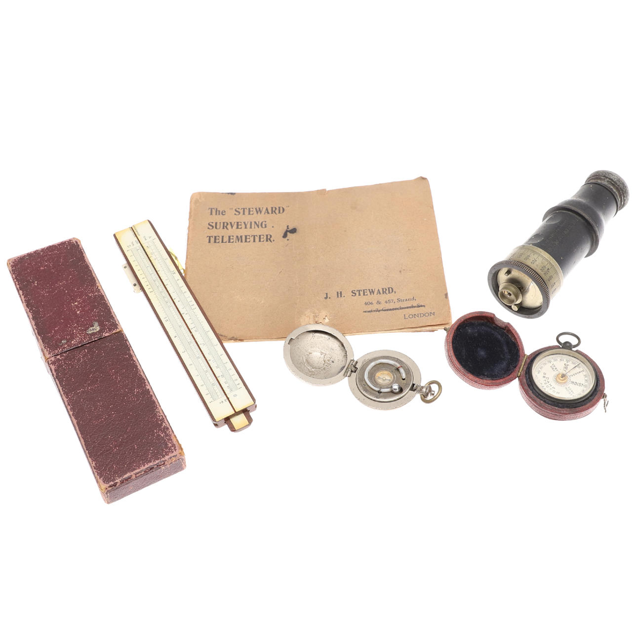 EINE SAMMLUNG VON VERMESSUNGSGERÄTEN EINSCHLIESSLICH EINES FEUCHTEMESSGERÄTS.