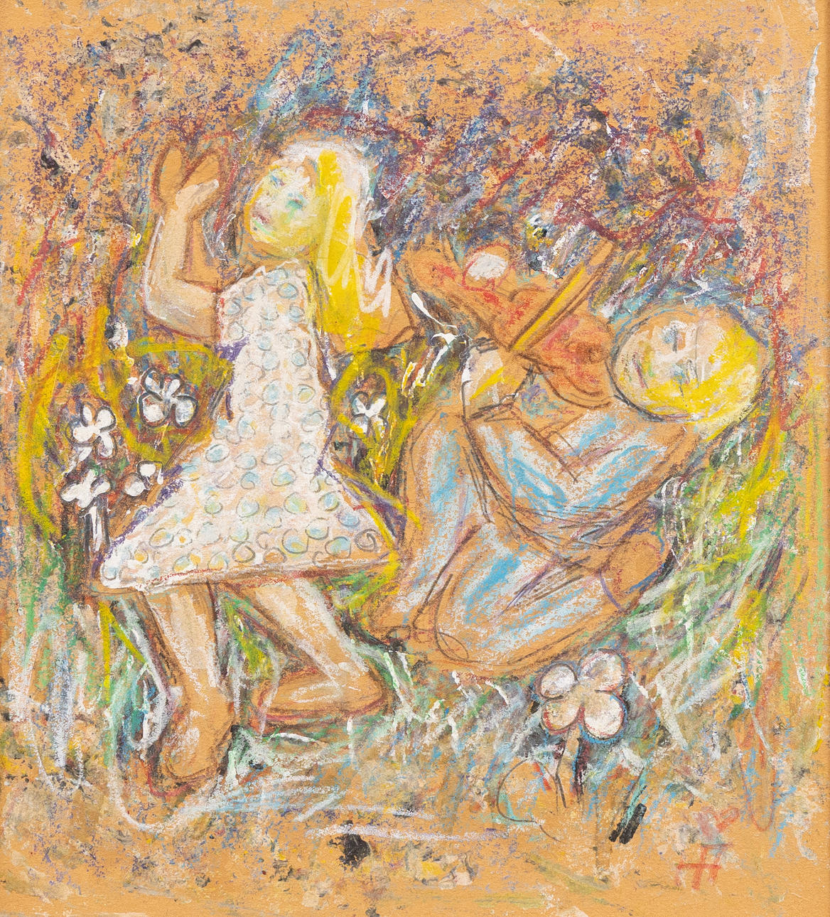 HANS ÅNGSÄTER (1935-2007). Dance with violin player, mixed media, signed.